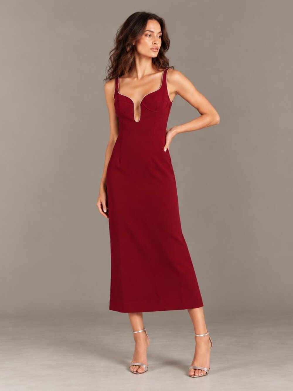 Anthropologie Bardot Brooklyn Diamonte Burgundy Rhinestone Bustier Midi Dress S